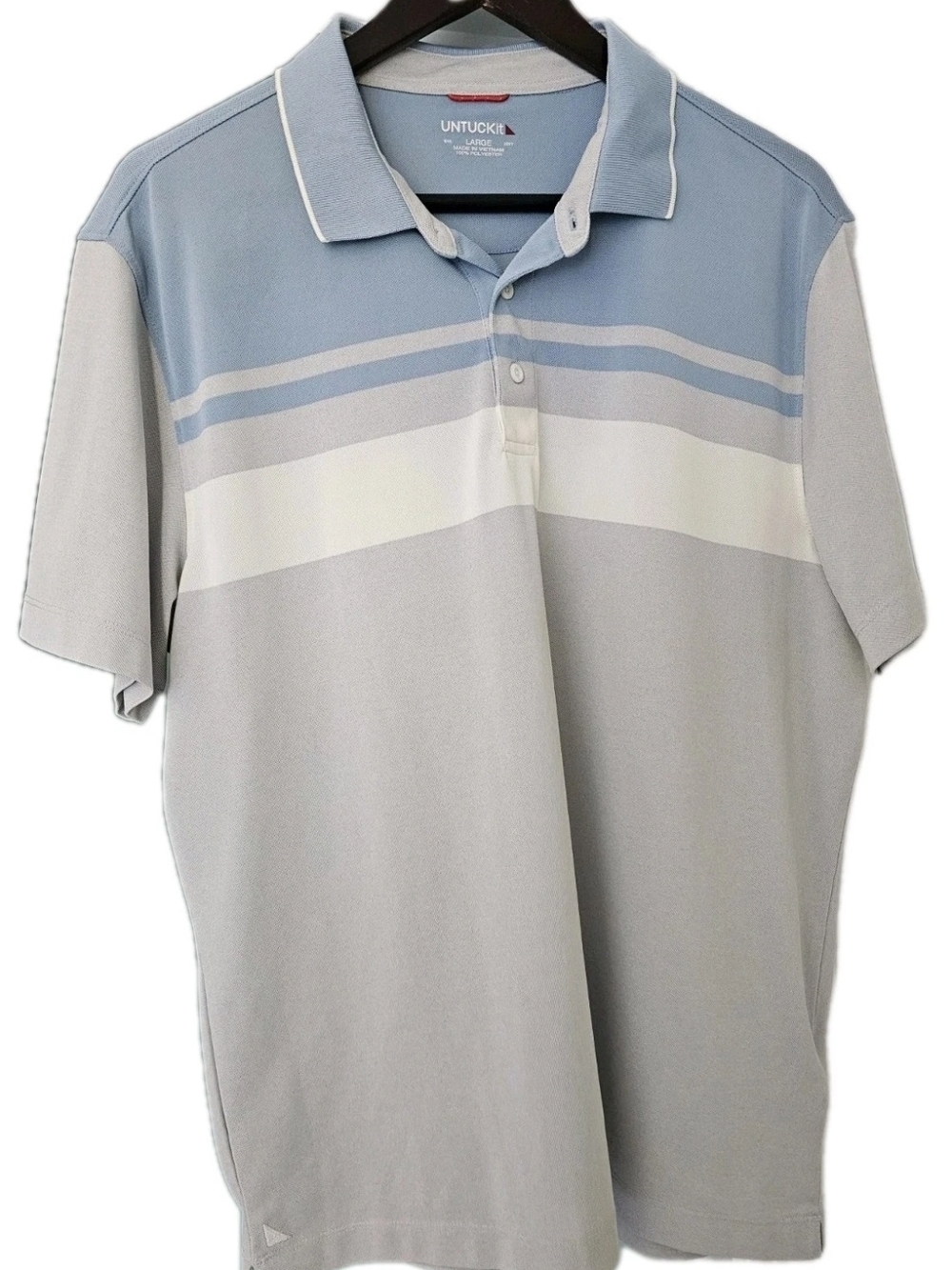 UNTUCKit Bailey Polo Shirt Mens Large Gray Blue Striped Performance Golf